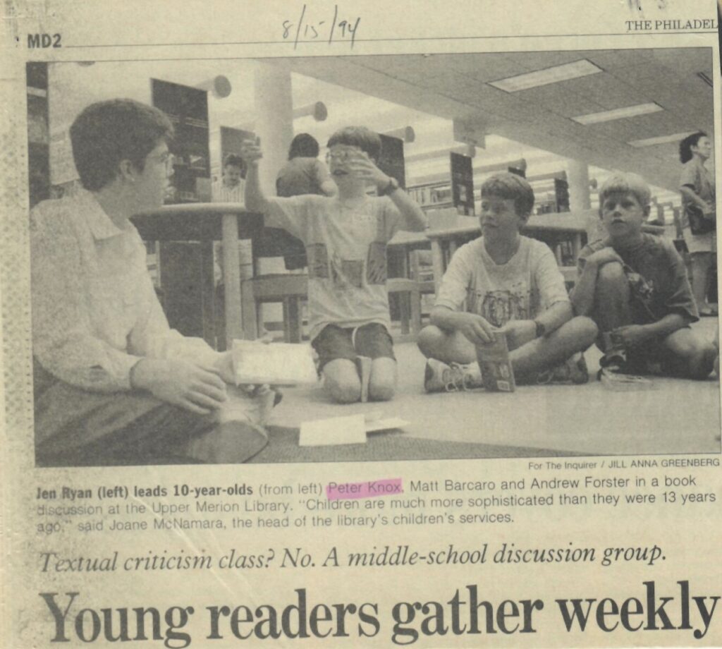 Newspaper clipping: Young readers gather weekly